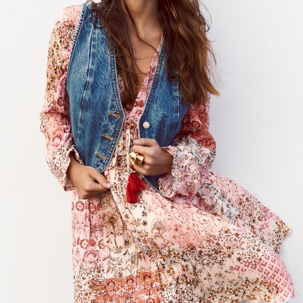 Zara Floral Pink and Brown Dress
